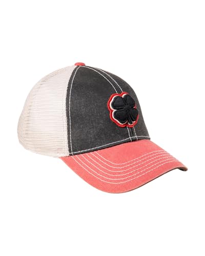 Black Clover Unisex Two Tone Vintage 4 Black, Red, Stone Grey Adjustable Snapback Cap Mesh Trucker Golf Hat - Image 4