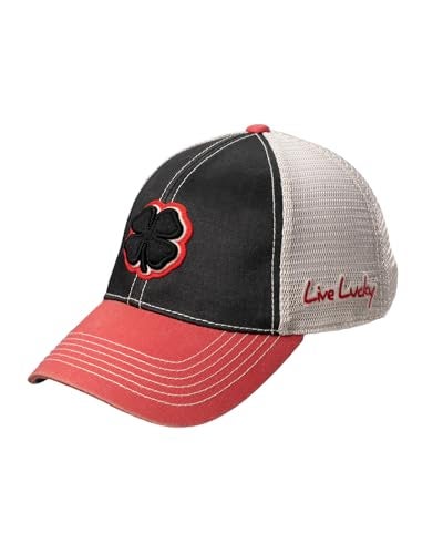 Black Clover Unisex Two Tone Vintage 4 Black, Red, Stone Grey Adjustable Snapback Cap Mesh Trucker Golf Hat - Image 2