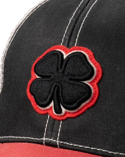 Black Clover Unisex Two Tone Vintage 4 Black, Red, Stone Grey Adjustable Snapback Cap Mesh Trucker Golf Hat - Image 5