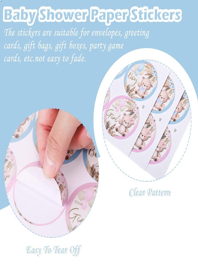 Whaline 200Pcs Bear Stickers Team Boy Team Girl Gender Reveal Paper Decals Blue Pink Self-Adhesive Decorative Round Stickers for Baby Shower Gender Reveal Party Supplies - Image 3