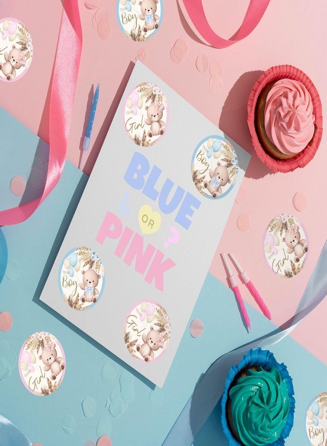 Whaline 200Pcs Bear Stickers Team Boy Team Girl Gender Reveal Paper Decals Blue Pink Self-Adhesive Decorative Round Stickers for Baby Shower Gender Reveal Party Supplies - Image 5