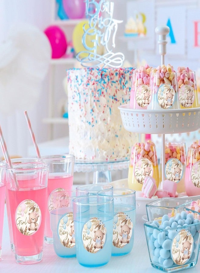 Whaline 200Pcs Bear Stickers Team Boy Team Girl Gender Reveal Paper Decals Blue Pink Self-Adhesive Decorative Round Stickers for Baby Shower Gender Reveal Party Supplies - Image 4