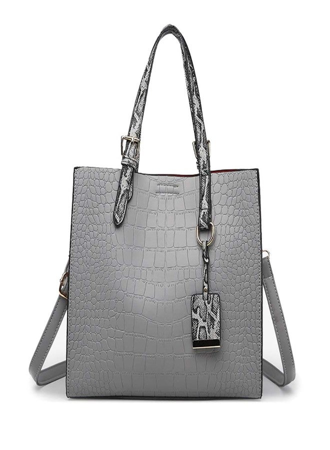 AlwaySky Women Fashion Crocodile Pattern Handbag Snakeskin Top Handle Tote Purse Shoulder Crossbody Bag, Gray - Image 1