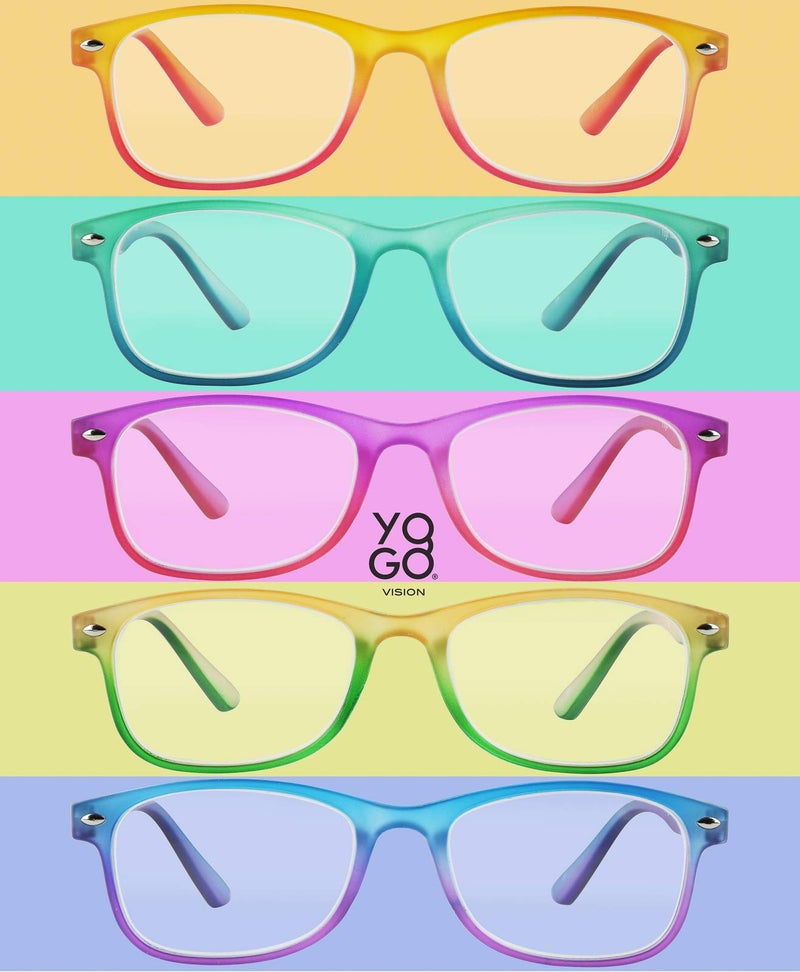 Yogo Vision نظارات القراءة يوغو فيجن بلو لايت للرجال والنساء بدرجتين من القراء المستطيلين هافانا 5 عبوات: أصفر برتقالي أحمر مخضر أزرق أرجواني وردي أصفر برتقالي أخضر أزرق أرجواني 1.75 - Image 3