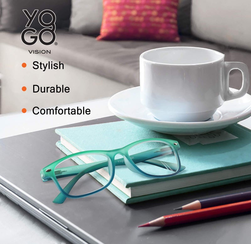 Yogo Vision نظارات القراءة يوغو فيجن بلو لايت للرجال والنساء بدرجتين من القراء المستطيلين هافانا 5 عبوات: أصفر برتقالي أحمر مخضر أزرق أرجواني وردي أصفر برتقالي أخضر أزرق أرجواني 1.75 - Image 2