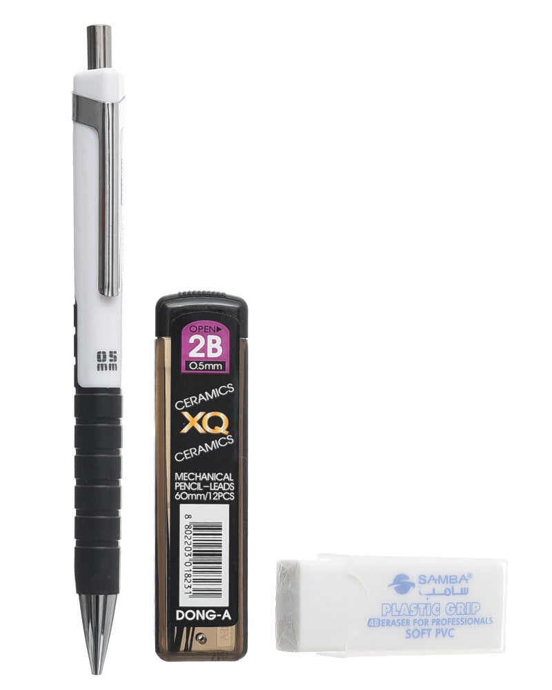 BERNASOS Extra Line Promo Mechanical Pencil Set - 0.5mm + Donga 2B Leads + Samba Large Eraser with Case - - Image 1