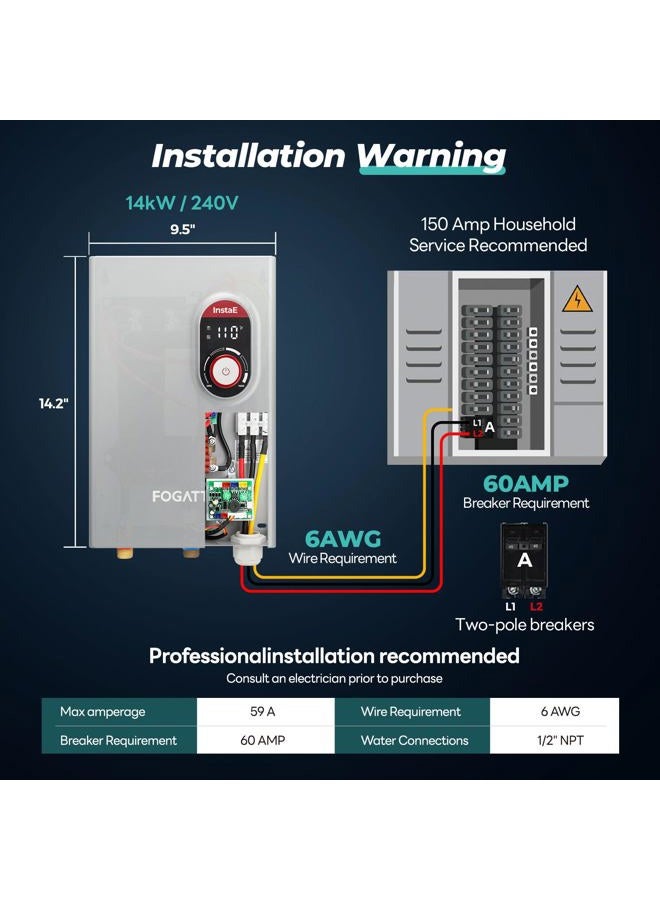 FOGATTI Tankless Water Heater Electric,FOGATTI 14kW 240V - Image 3