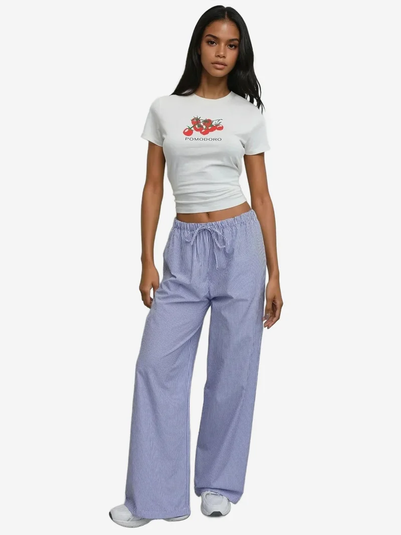 HICCUP Elastic Waist Striped Cotton Lounge Bottoms