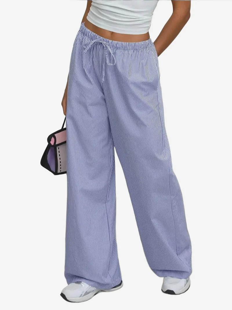 HICCUP Elastic Waist Striped Cotton Lounge Bottoms