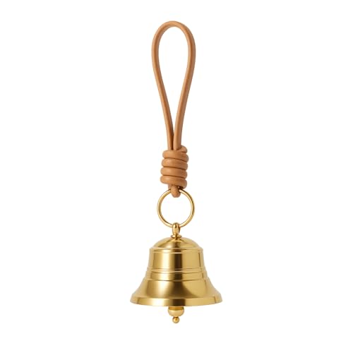 Leoriaie Brass Hanging Bell for Door Knob, Vintage Gold Door Hanger Bell on Leather Rope, Small Entry Doorbell Chime for Front Door, Home Shop Garden & Christmas Decor - Image 1