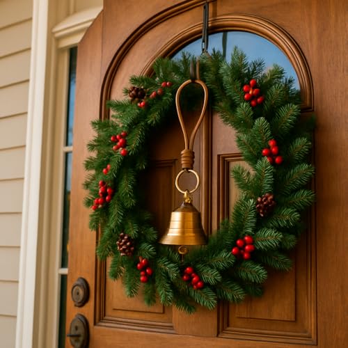 Leoriaie Brass Hanging Bell for Door Knob, Vintage Gold Door Hanger Bell on Leather Rope, Small Entry Doorbell Chime for Front Door, Home Shop Garden & Christmas Decor - Image 3