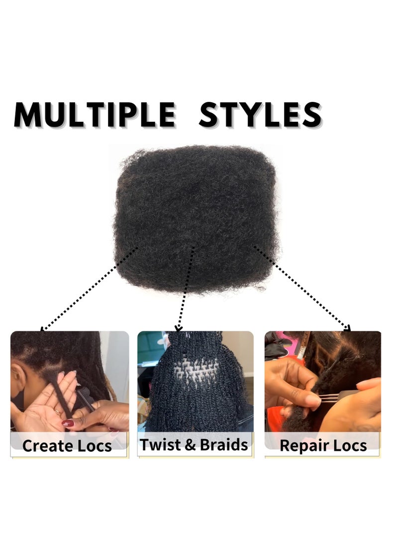 100% Unprocessed Afro Kinky Bulk Human Hair Extensions for Dreadlocks, 8 Inch Twists and Braids, 2 Pack Natural Black Hair
