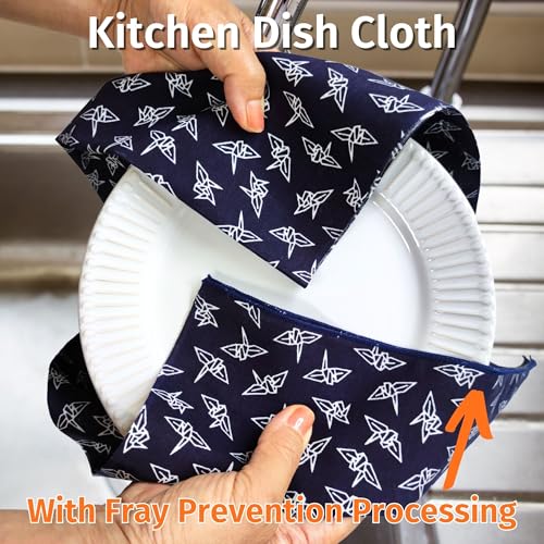 ZEN GIFT ENTERPRISE Tenugui Traditional Towel Made in Japan Fray Prevention 100% Cotton Eco Friendly Kitchen Towels Gift Wrapping Orizuru Pattern White on Navy Blue Set of 2 12.99"x34.64" - Image 4