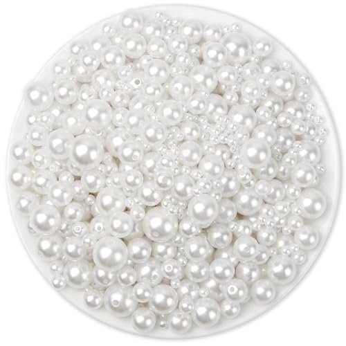 Anezus 2205Pcs White Pearls for Craft Assorted Sizes Fake Pearl Beads Sew on Pearls Bulk Loose Pearl Beads with Holes for Jewelry Making Bracelets Necklaces Hairs Decoration Vase Filler