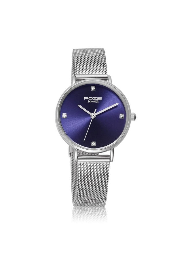 سوناتا ساعة سوناتا بوز كوارتز أنالوج بمينا زرقاء وسوار من الفولاذ المقاوم للصدأ للنساء - SP80048SM02W - Image 1