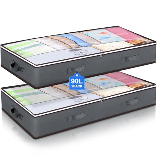 Budding Joy 90L Under Bed Storage Containers, Underbed Toy Organizers and Clothing Storage Bags, Closet Storage Bins with Clear Window for Organizing Blanket Comforter Bedding Clothes Bedroom Dorm, 2 Pack - Image 1