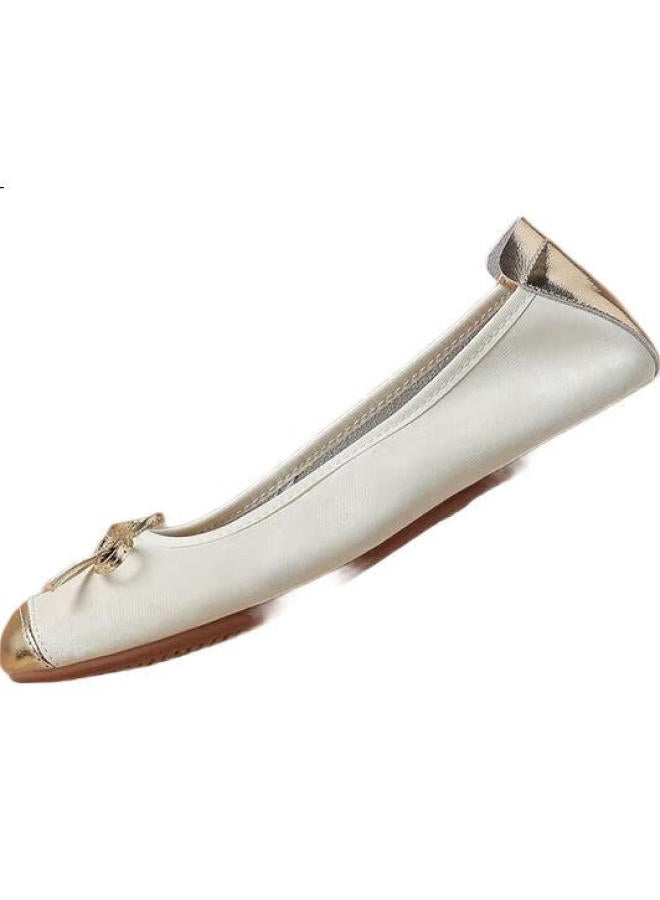 ZHR Women'S Single Shoes Small Fragrance Style Butterfly Knot Flat Shoes Elegant Round Toe Soft Bottom Women'S Shoes Bk116 Champagne 37 - Image 3