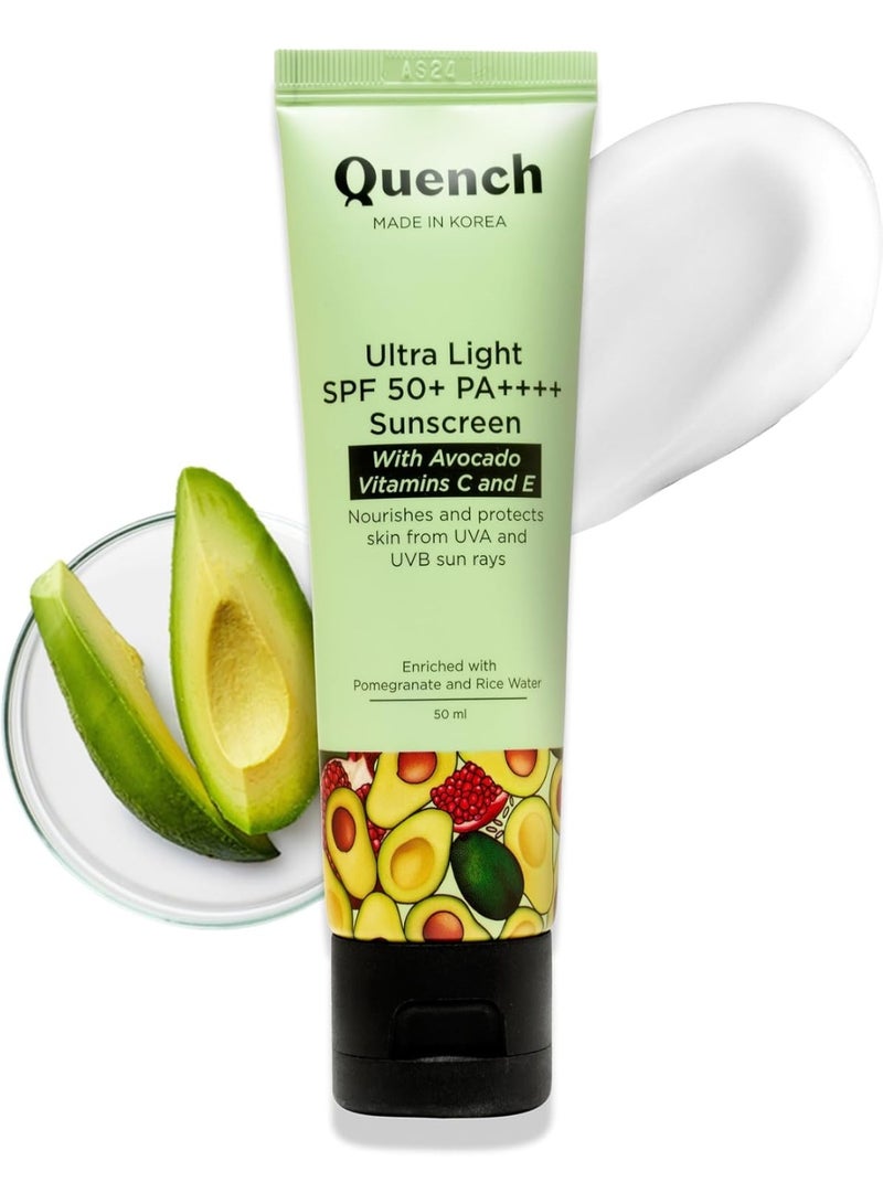 Quench SPF 50+ PA++++ Sunscreen for Face | UVA UVB Protection | Non Greasy No White Cast | Quench Korean Skin Care for Men & Women - Image 1