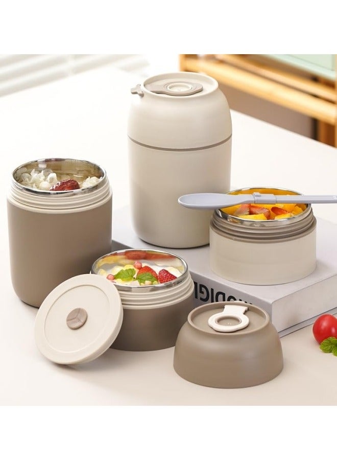 GGEROU Stainless Steel Thermal Bento Box Leakproof Lunch Box,Portable Insulated Lunch Container Set With Bag For Adults, Kids Stackable Stainless Steel Food Container Beige,500ml  - Image 2