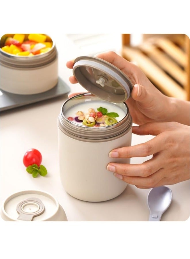 GGEROU Stainless Steel Thermal Bento Box Leakproof Lunch Box,Portable Insulated Lunch Container Set With Bag For Adults, Kids Stackable Stainless Steel Food Container Beige,500ml  - Image 3