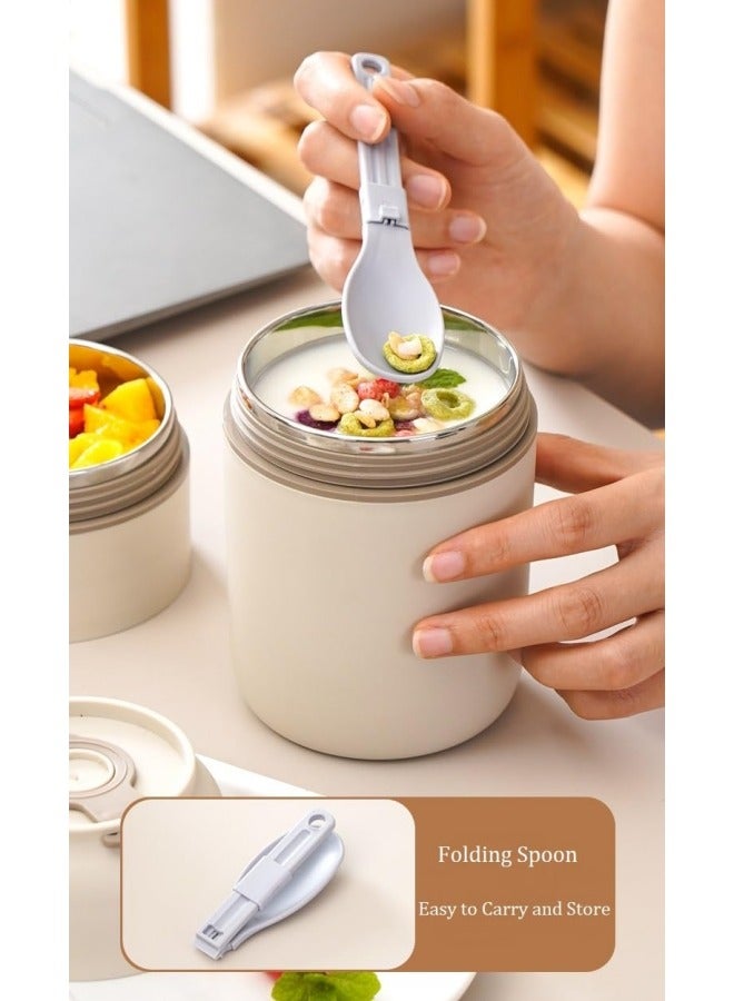 GGEROU Stainless Steel Thermal Bento Box Leakproof Lunch Box,Portable Insulated Lunch Container Set With Bag For Adults, Kids Stackable Stainless Steel Food Container Beige,500ml  - Image 4