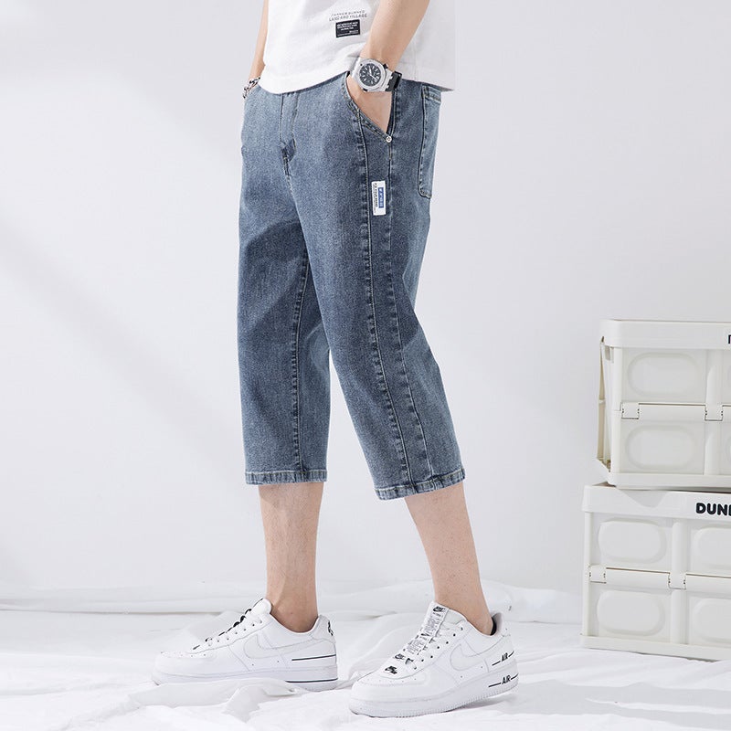 Mori Fan Clothing Ice Silk Denim Shorts Mens Summer Thin Loose Foreign Trade Supply Casual Cropped Straight Pants Dusty Blue  - Image 1