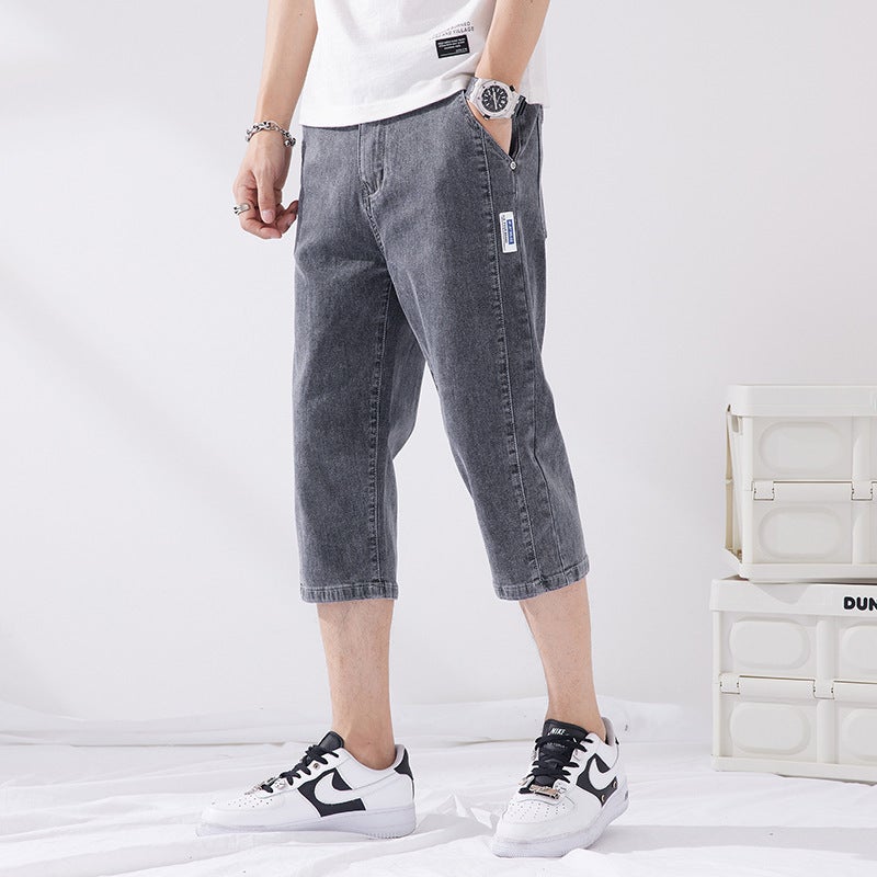 Mori Fan Clothing Ice Silk Denim Shorts Mens Summer Thin Loose Foreign Trade Supply Casual Cropped Straight Pants Dusty Blue  - Image 2