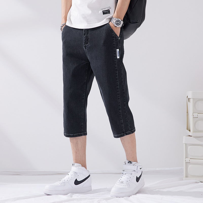 Mori Fan Clothing Ice Silk Denim Shorts Mens Summer Thin Loose Foreign Trade Supply Casual Cropped Straight Pants Dusty Blue  - Image 3