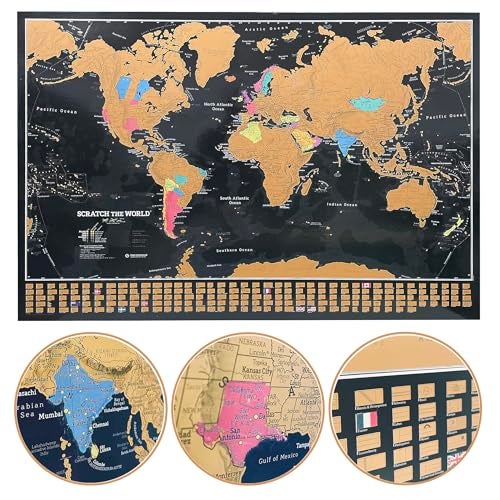 Maps International خريطة العالم القابلة للخدش للسفر بألوان زاهية مع أعلام العالم - لوحة كبيرة الحجم قابلة للتأطير 23 × 33 بوصة - خرائط إنترناشيونال - 60 عامًا من صناعة الخرائط - Image 1