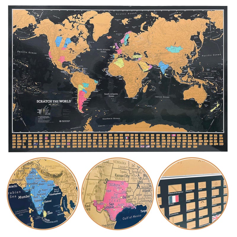 Maps International خريطة العالم القابلة للخدش للسفر بألوان زاهية مع أعلام العالم - لوحة كبيرة الحجم قابلة للتأطير 23 × 33 بوصة - خرائط إنترناشيونال - 60 عامًا من صناعة الخرائط - Image 2