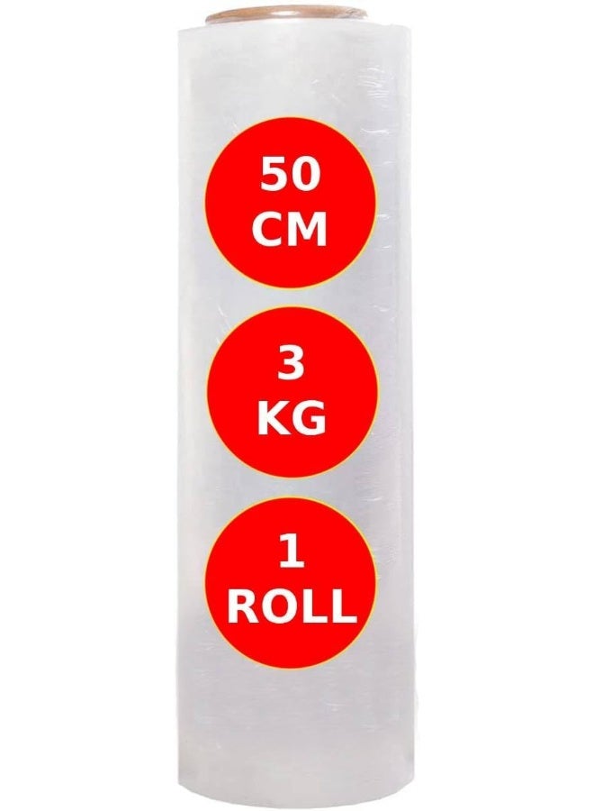 MOMENT [1 Roll] 3Kg Clear Stretch Film Wrap - 500Mm Heavy Duty Plastic Shrink Wrap For Pallet Wrap, Packing, Moving And Packaging - Cling Wrap, 3 Kg, 400G Core - Image 1