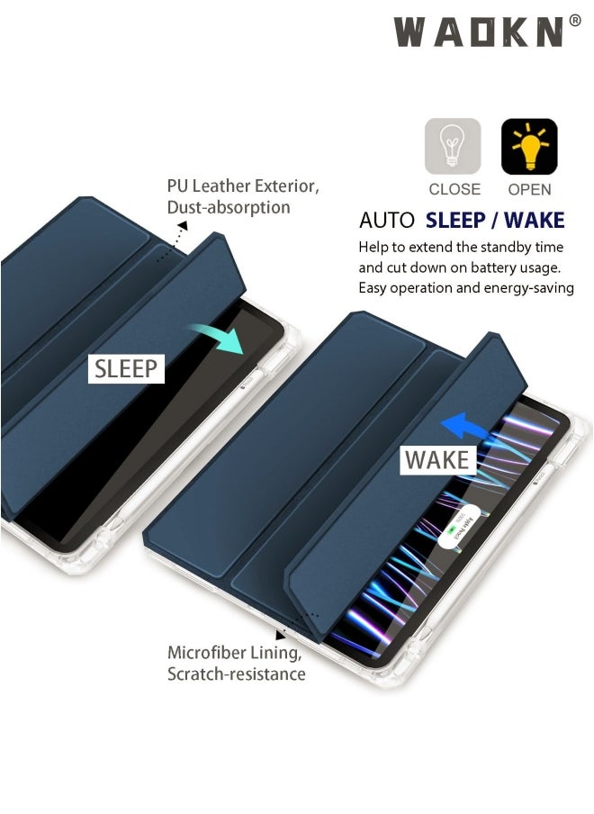 WAOKN - iPad Pro 11 Case Clear 2022/2021 with Pencil Holder - Full Body Protection + 2nd Gen Apple Pencil Charging + Auto Wake/Sleep, Hard PC Back Cover for 2020/2018 iPad Pro 11 inch, Blue - Image 1