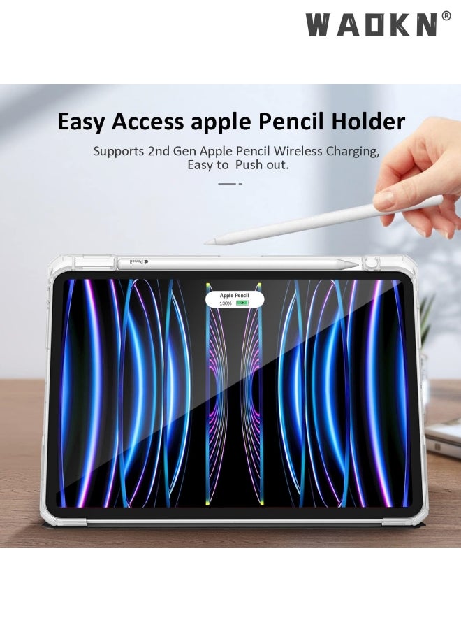 WAOKN - iPad Pro 11 Case Clear 2022/2021 with Pencil Holder - Full Body Protection + 2nd Gen Apple Pencil Charging + Auto Wake/Sleep, Hard PC Back Cover for 2020/2018 iPad Pro 11 inch, Blue - Image 1
