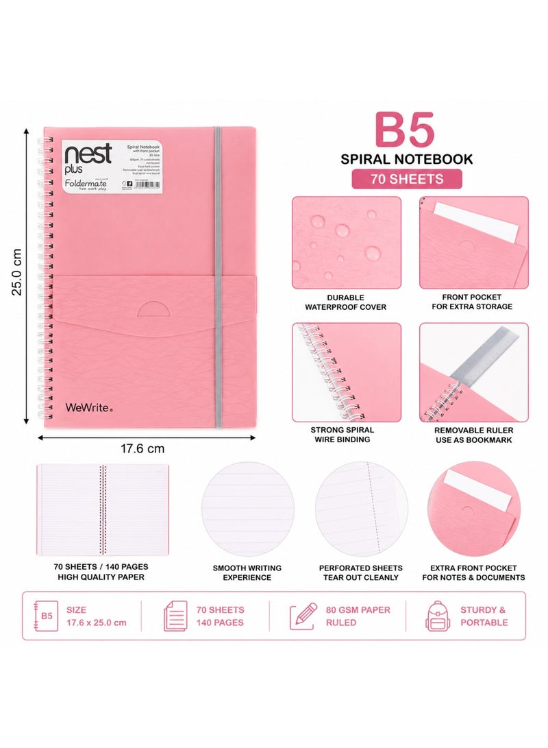 Foldermate 1-Piece B5 Size Spiral Lined Notebook with Divider & Pocket Assorted Colours - Image 2