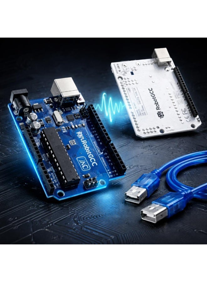 robotgcc UNO R3 Original Controller Board | ATmega328P + 16U2 Chipset | Compatible with Arduino IDE | Robotics and Sensor Control | STEM Automation Learning Kit | USB Cable Included - Image 2