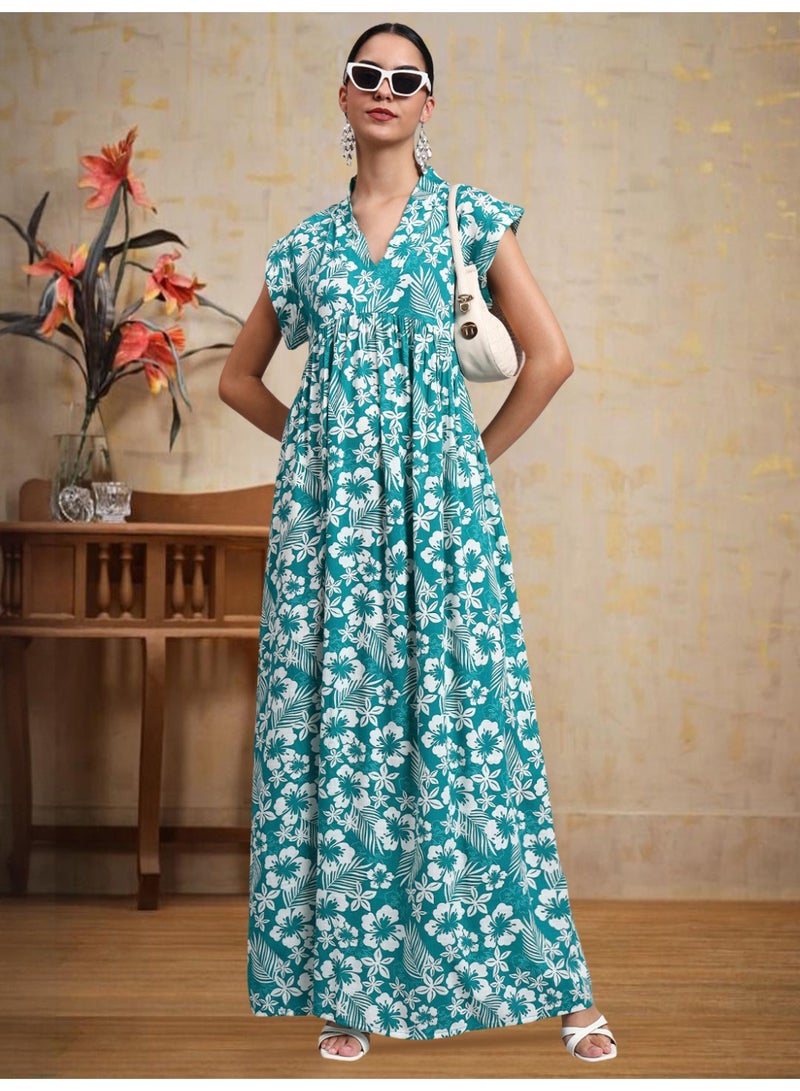 الايا جلابية قطنية مطبوعة بأكمام كاب للسيدات - Image 1