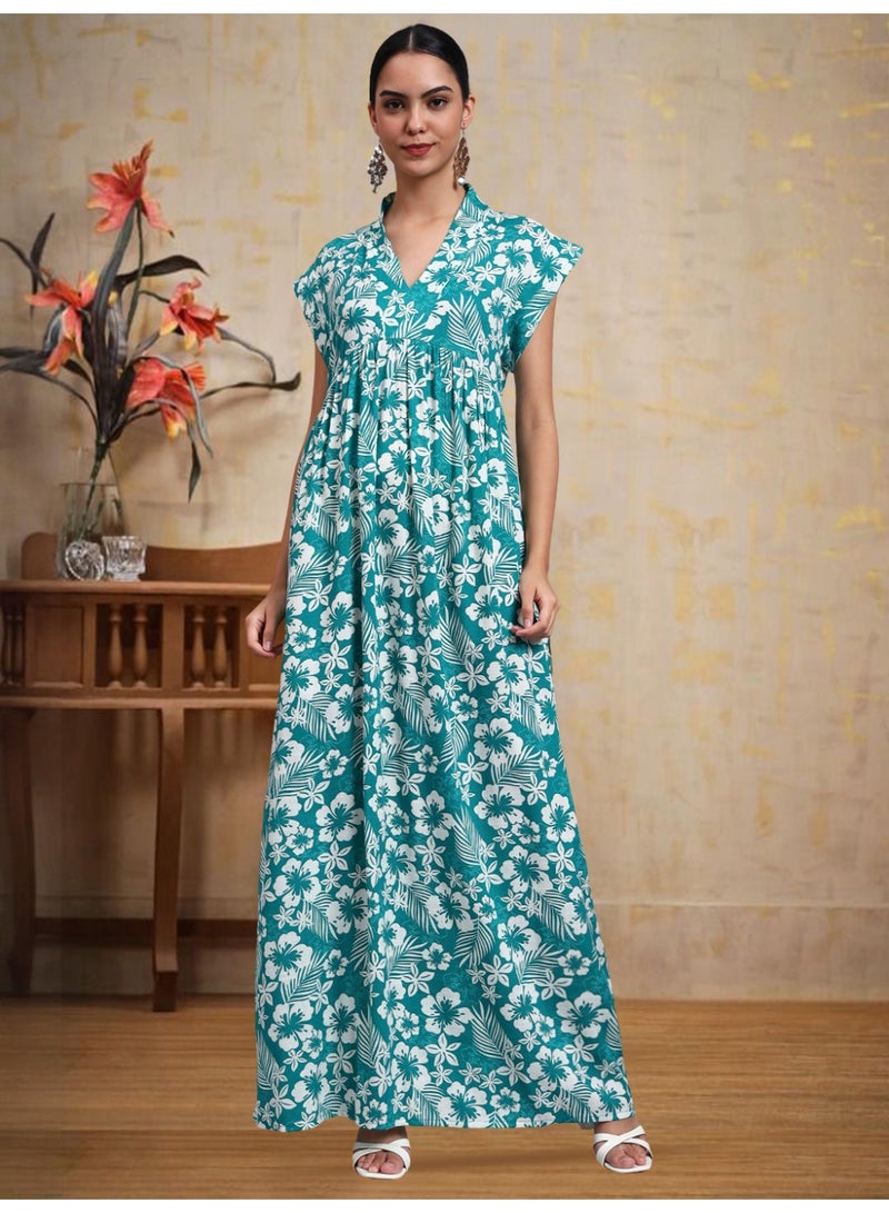 الايا جلابية قطنية مطبوعة بأكمام كاب للسيدات - Image 3