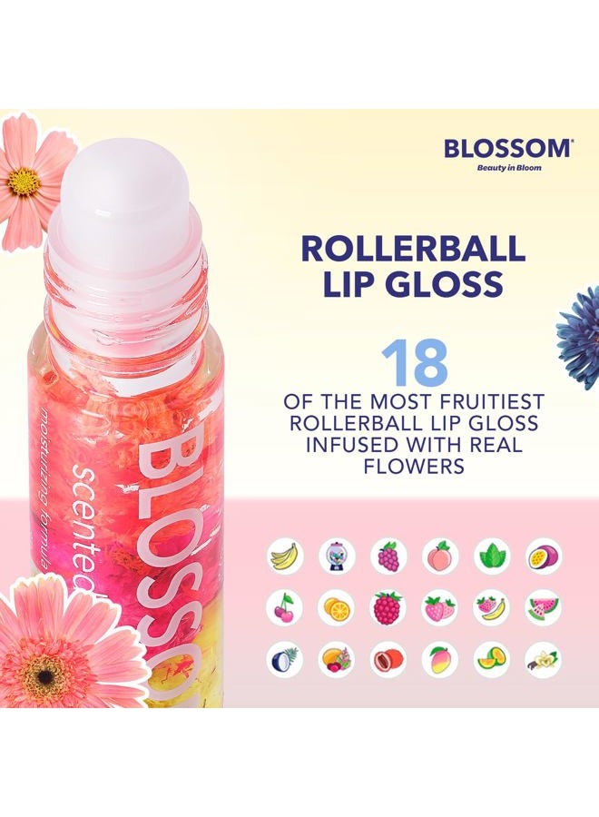 Blossom Roll on Lip Gloss, Scented Clear High Shine Moisturizing Lip Oil, Non Sticky, Infused with Real Flowers, Made in USA, 0.3 fl. oz./9ml, 3 pack Mini Gift Set, Strawberry, Watermelon, Mango - Image 2