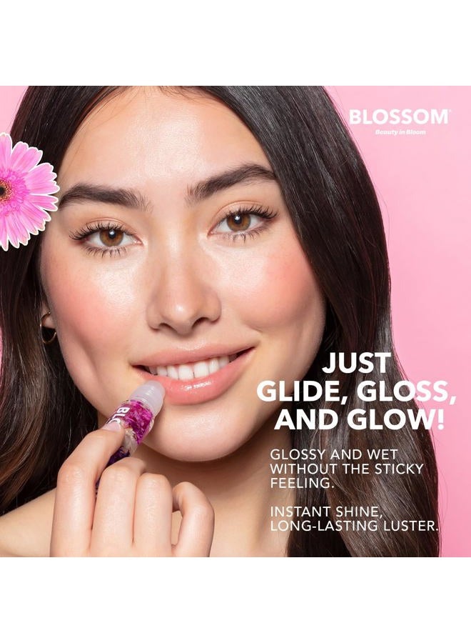 Blossom Roll on Lip Gloss, Scented Clear High Shine Moisturizing Lip Oil, Non Sticky, Infused with Real Flowers, Made in USA, 0.3 fl. oz./9ml, 3 pack Mini Gift Set, Strawberry, Watermelon, Mango - Image 5