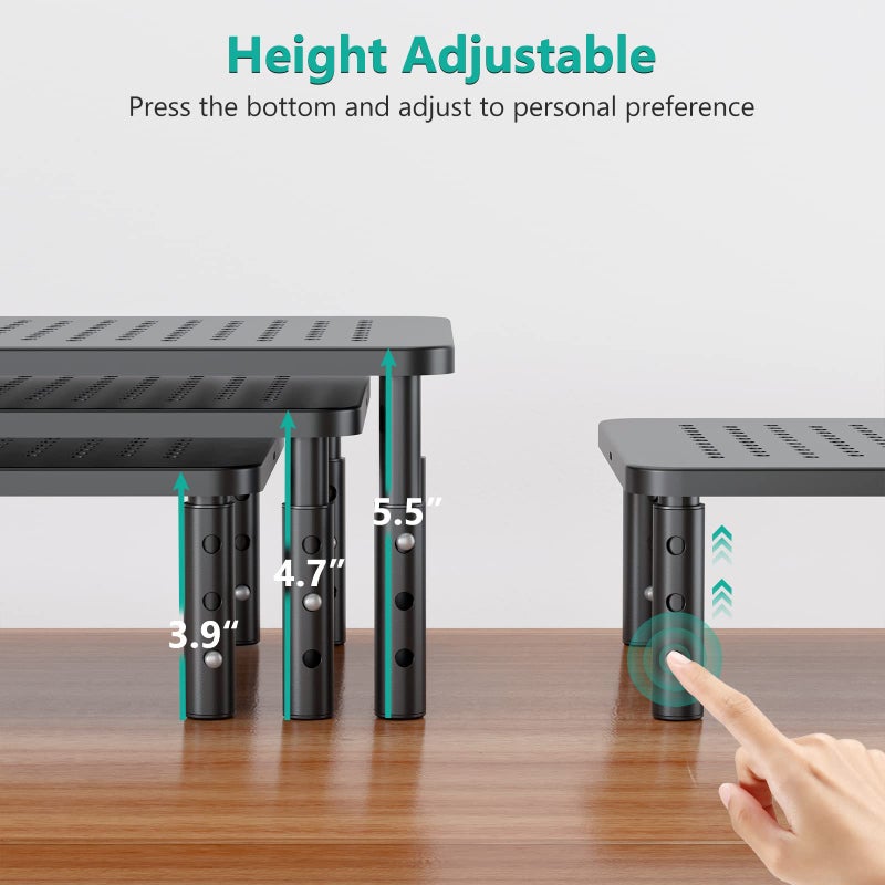 WALI Computer Monitor Stand for Desk, Adjustable Laptop Riser, Desk Monitor Stand Underneath Storage for Office, Home, School Supplies (STT003), 1 Pack, Black - Image 2