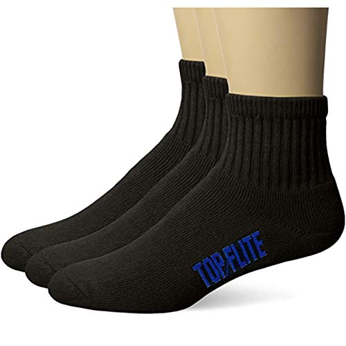 Top Flite Men's Sport Full Cushion Quarter Socks 3 Pair Pack, Black, Large (10-13) - Shoe Size 9-13 - Image 1