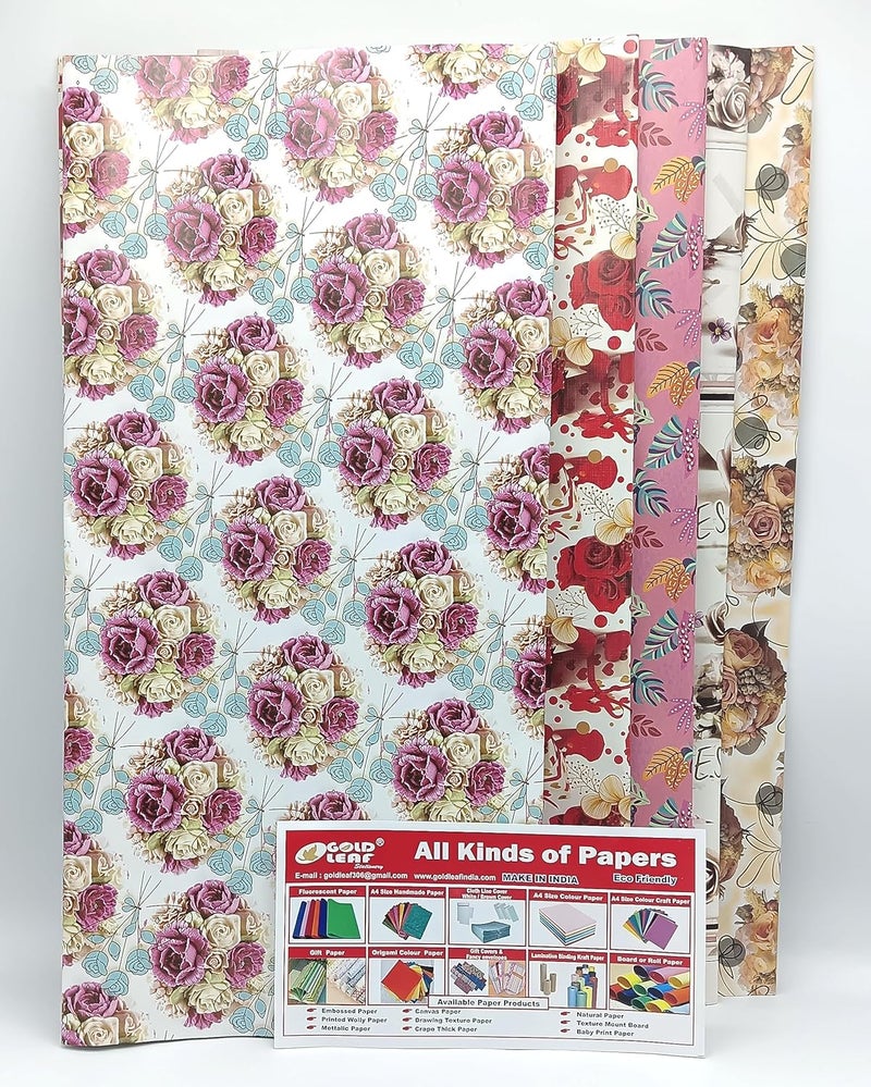 Gold Leaf GOLD LEAF Flowers Printed Paper Gift Sheets,25Pcs Multicolor Wrapping Papers Gift Wrapping Paper Sheets For Birthday Gift And Kids Book Decoration  - Image 1