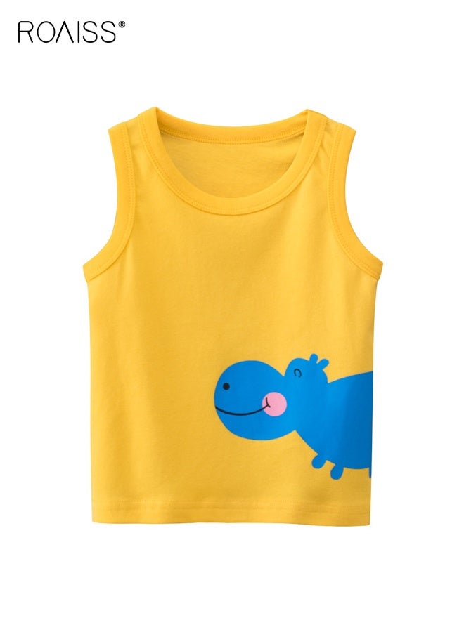 رويس مجموعة 4 قطع من القمصان الصيفية، قمصان قطنية للأولاد، قمصان ناعمة مطبوعة برسومات حيوانات، قمصان مريحة بلا أكمام للأولاد، مناسبة للارتداء اليومي أو أي مناسبة - Image 2