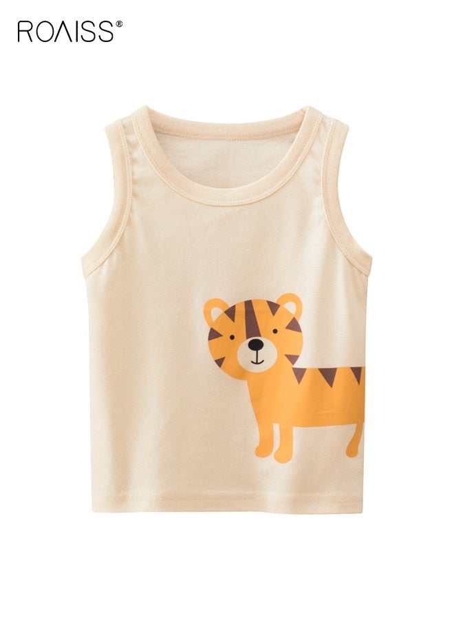 رويس مجموعة 4 قطع من القمصان الصيفية، قمصان قطنية للأولاد، قمصان ناعمة مطبوعة برسومات حيوانات، قمصان مريحة بلا أكمام للأولاد، مناسبة للارتداء اليومي أو أي مناسبة - Image 4
