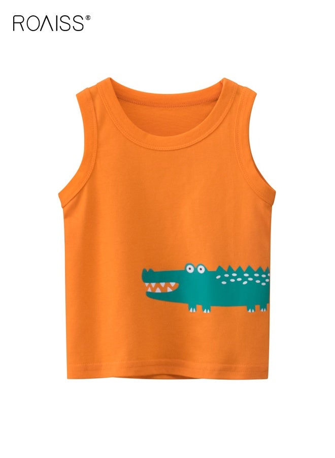 رويس مجموعة 4 قطع من القمصان الصيفية، قمصان قطنية للأولاد، قمصان ناعمة مطبوعة برسومات حيوانات، قمصان مريحة بلا أكمام للأولاد، مناسبة للارتداء اليومي أو أي مناسبة - Image 3