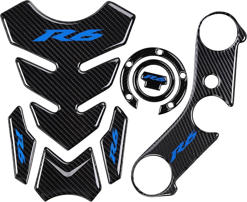 REVSOSTAR Real Carbon Fibre Gas Cap and Tank Protector Set for R6 600 (2006-2016) - 3 Pcs (Blue) - Image 1