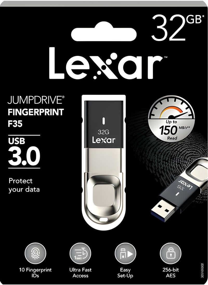 Lexar F35 USB Flash Drive, 32GB Lexar Metal Fingerprint Encrypted USB Flash Drive, Ultra-fast Recognition Durable Material U Drive, (32GB)  - Image 3