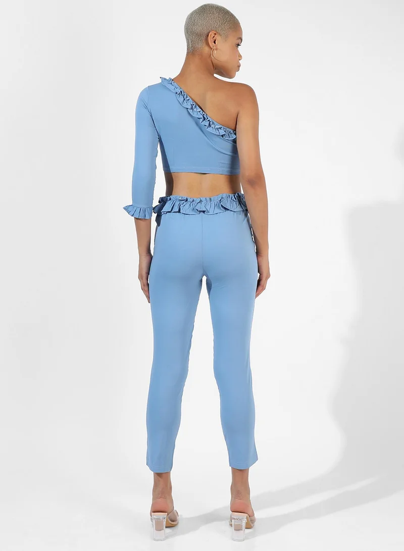 Pinacolada  Women's Sky Blue Ruffle-Lined Co-Ord Set for Women | Best Price UAE