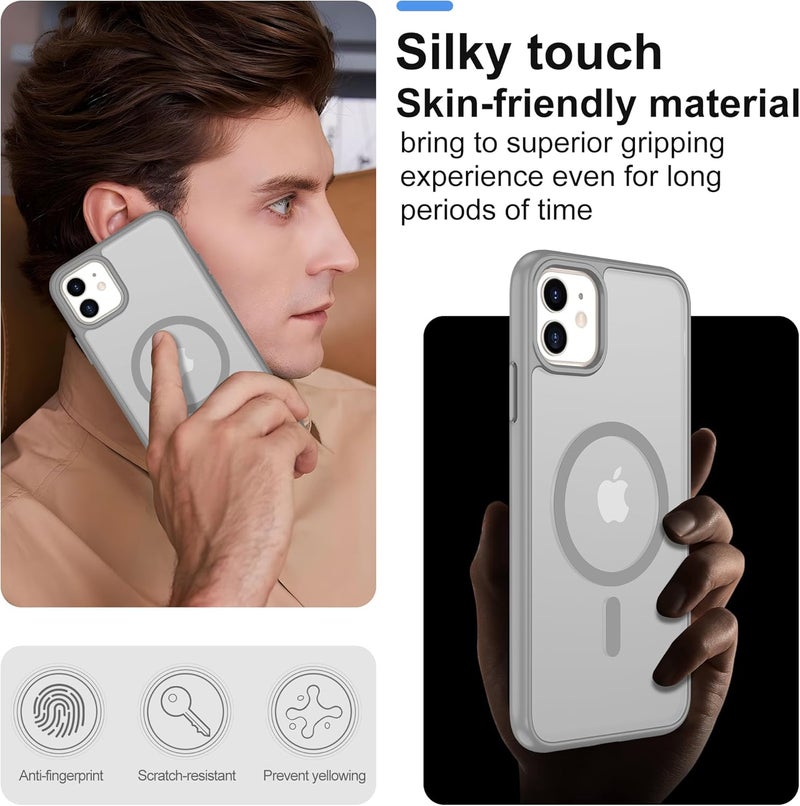 Pilaru Magnetic Case for iPhone 11/XR [Compatible with MagSafe] 2X Screen Protector | Anti-Yellowing & Fingerprint, Shockproof, Skin-friendly Slim Fit Translucent Phone for iPhone 11/XR-Grey - Image 5