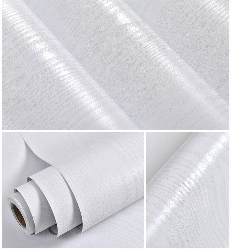 Abyssaly White Wood Paper Decorative Self-Adhesive Film for Furniture Real Wood Tactile Easy to Clean Perfectly Covers The Surface Without Passing Through The Primary Colors 11.8" X 78.7" - Image 1